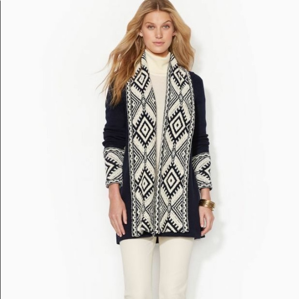 🤍 Lauren Ralph Lauren Geometric Aztec Front Cardigan - Picture 3 of 6